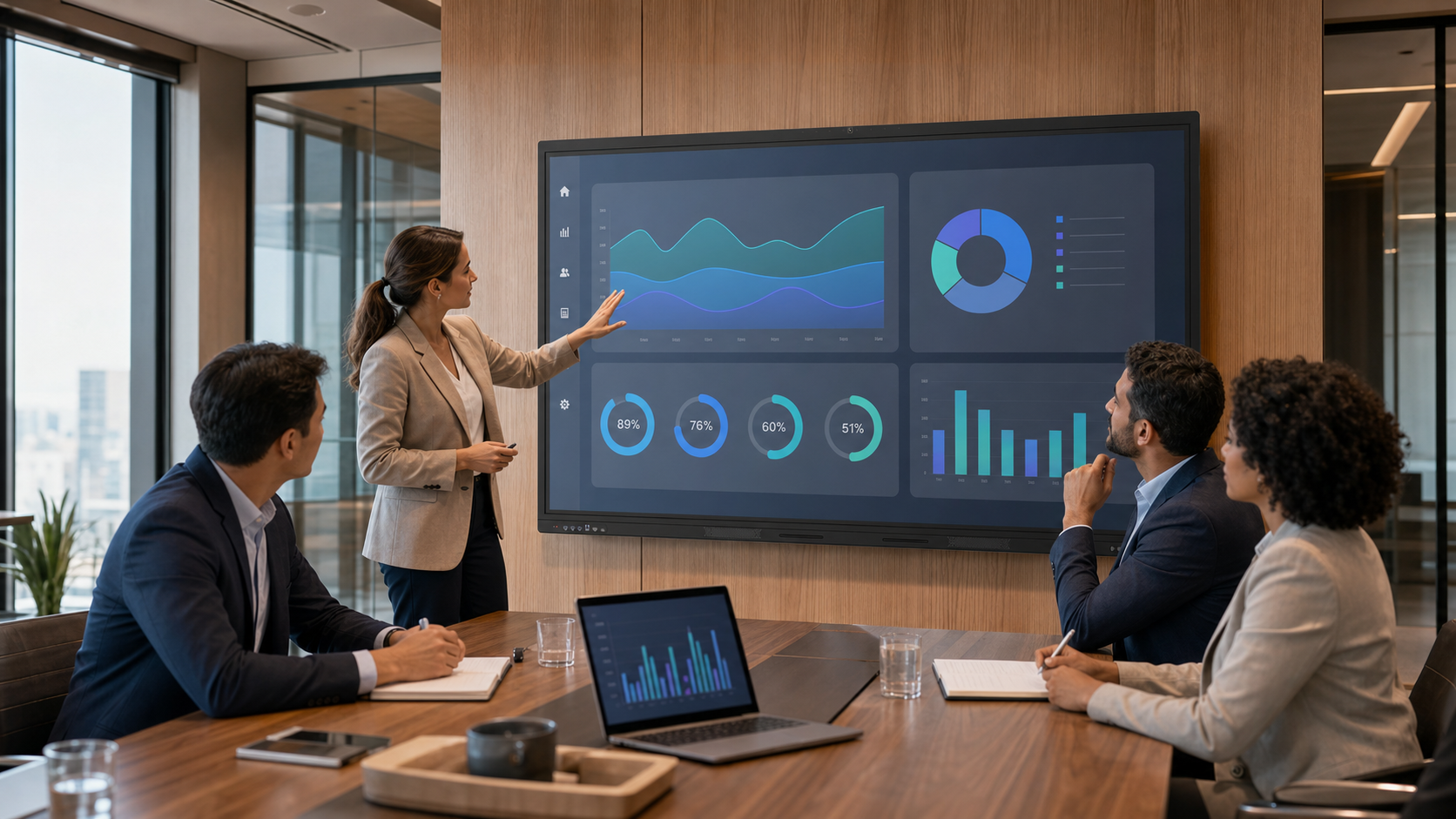 Interactive display in a modern executive meeting room
